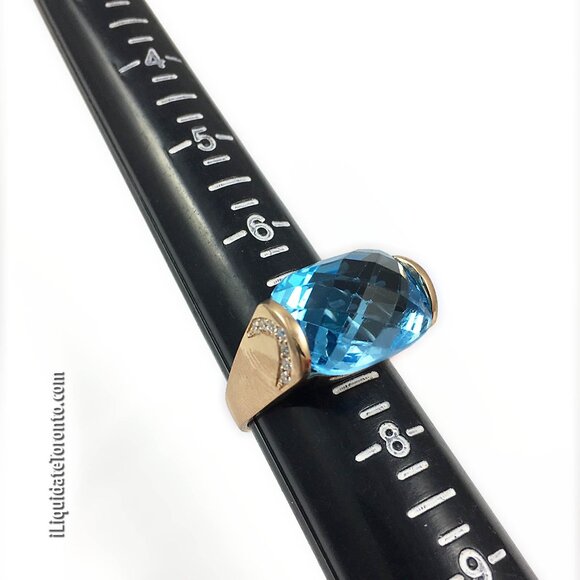 NWOT 18K Rose Gold Blue Topaz & Diamond Ring (Men or Women). - Picture 10 of 11